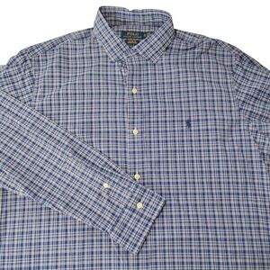 Polo Ralph‎ Lauren Mens XL Classic Fit Performance Plaid Button Down Shirt Blue